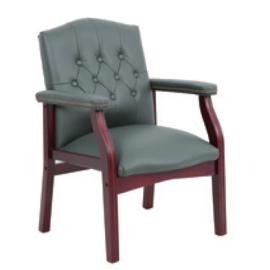 Modern Chair Visitor Leather With Wood Arms and Base