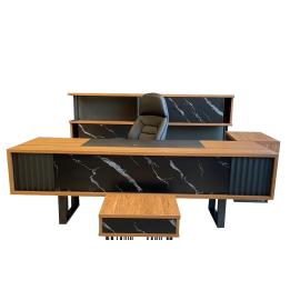 Modern Office Set: Desk 240x90x75cm + Side Table 110x50x76cm + Cabinet 240x45x125cm + Tea Table 80x55x45cm 