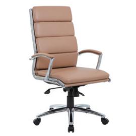 Modern Chair High Back Leather Seat With Chrom Base