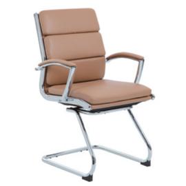 Modern Chair Visitor Leather Seat With Chrom Base
