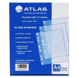 Atlas AS-F32418 Punch Sheet Protector 50mic A4 Plastic Transparent PK 100pcs