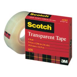 3M Scotch 600 Plastic Tape Transparent 3/4inch X 1296 inch  
