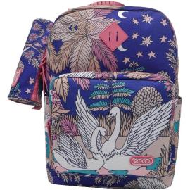 Roco Swan Backpack With Accessory For Device 15.6 inch Color Pattern Prints & Blue  