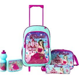 Roco Princess 5 in 1 Value Set Trolley Bag With Accessory Color Pink & Green  