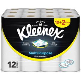 Kleenex Multi Purpose Kitchen Tissue Paper Towel 40 Sheets 2 PLY 12 Rolls Absorbent Towels for all Surfaces