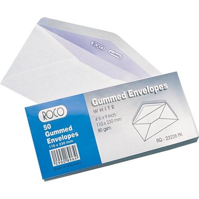 Roco Gummed White Envelopes Paper Gum 23.4mX11cm Pack 25pcs