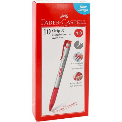 Faber Castell GRIP X10 Dry Ink Pen Red Ink Color 1mm Ballpoint 10 Pens 