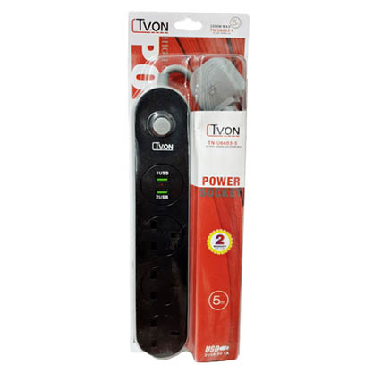 TVON (TNU6603-3) Power Extension 3 Port+2 USB 3m 