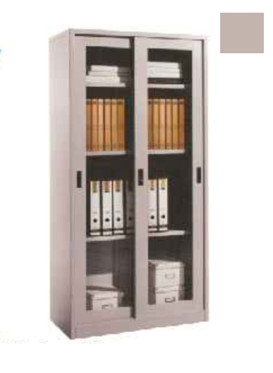 Uchida Filing Cabinet Sliding 2 Door Glass 3 Shelf 53kg Beige Color Size H1830xW915xD457mm 