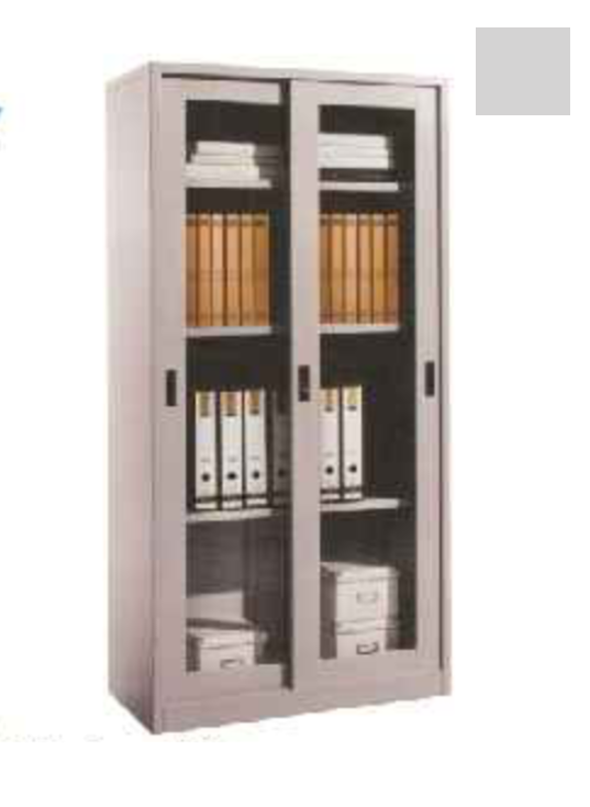 Uchida Filing Cabinet Sliding 2 Door Glass 3 Shelf  53kg Gray Color Size H1830xW915xD457mm 