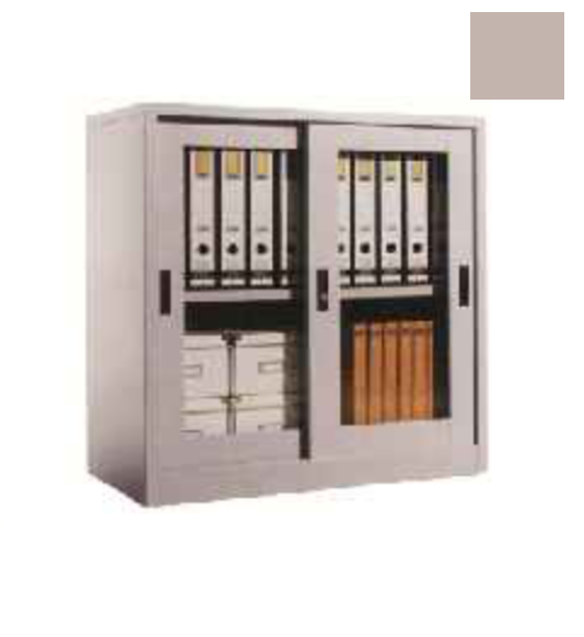 Uchida Filing Cabinet Sliding 2 Door Glass 30kg Beige Color Size H915xW915xD457mm 