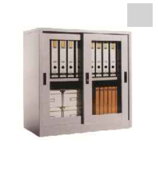 Uchida Filing Cabinet Sliding 2 Door Glass 30kg Gray Color Size H915xW915xD457mm 