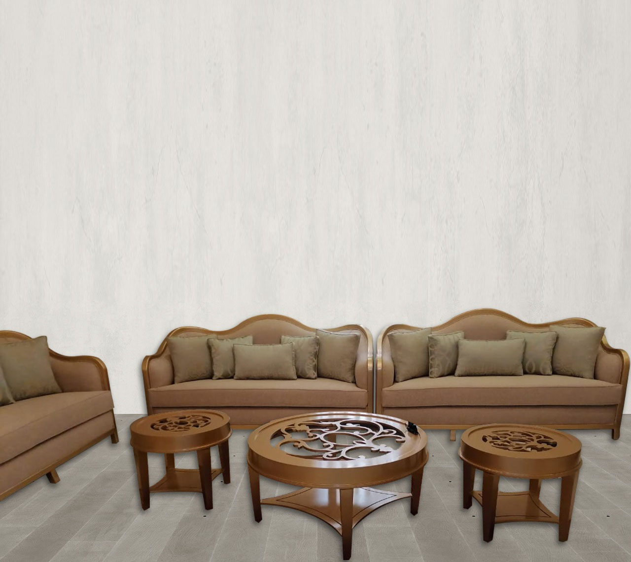 SULTAN Sofa Set Cloth Material 3+3+3+1+1 With Tea Tables Set 3pcs 