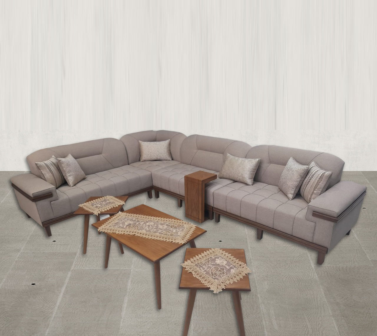 RETAG Sofa Set Corner Cloth Material Size 3.5x2.5m With Tea Tables 