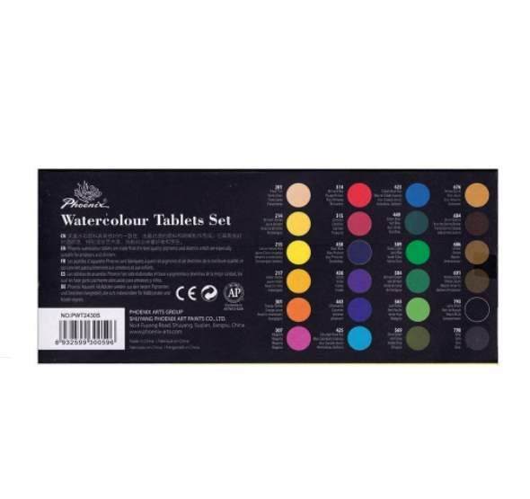 Phoenix Watercolor Tablets 24 Colors in a Box 