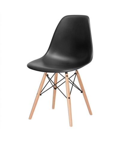 Dining Chair Black With Wood Legs  