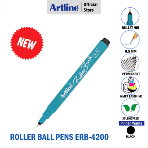 Artline Roller Ball Pen Black 0.5mm PK 12pcs  