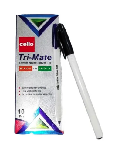 Cello Tri-Mate Ball Pen Black 1.0mm PK 10pcs 