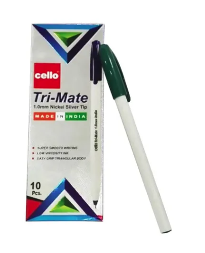 Cello Tri-Mate Ball Pen Green 1.0mm PK 10pcs 