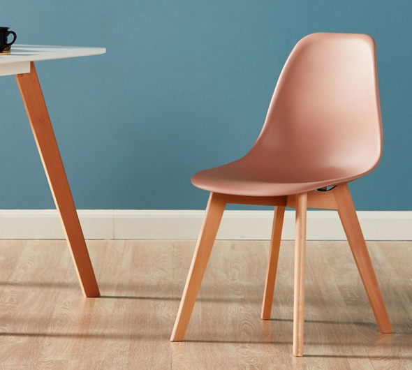 Dining Chair Flesh Color With Wood Legs (Hight Legs 53cm) 