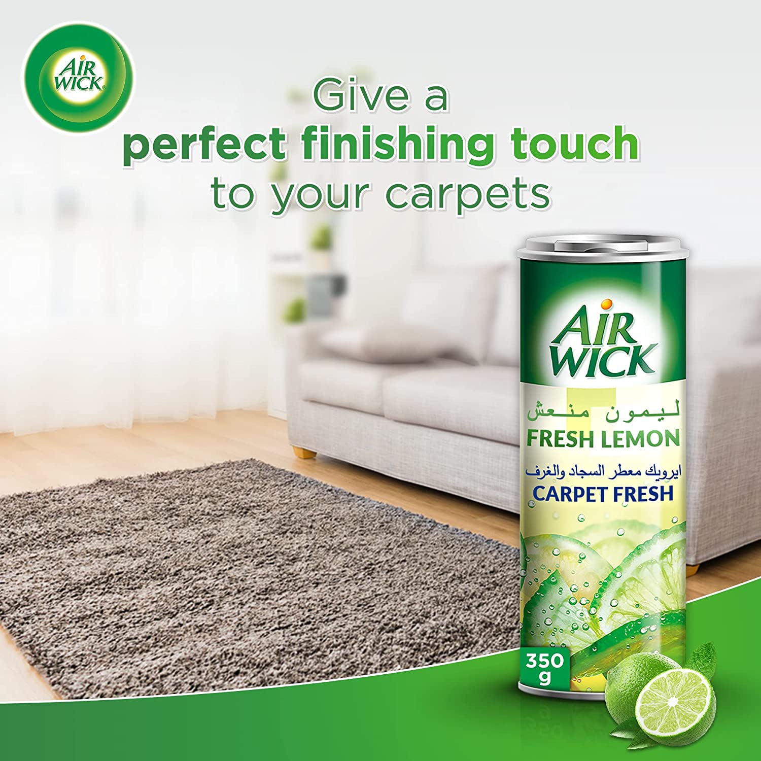 Airwick Fresh Lemon Carpet Freshener Powder 350g  