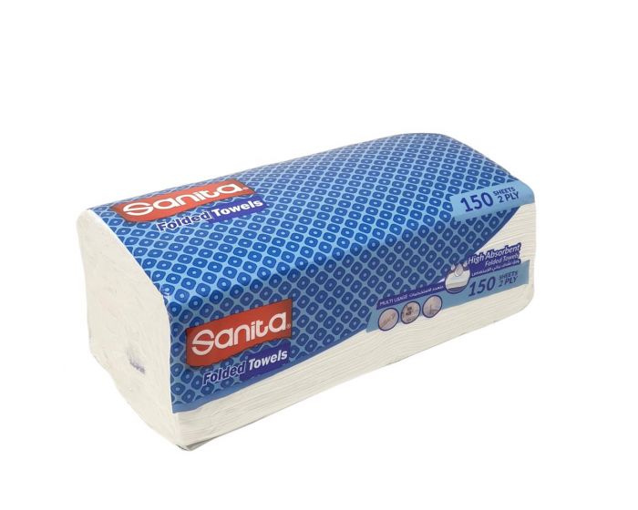 Sanita Folded Towels 150 Sheet 2 Ply Box 24pcs  