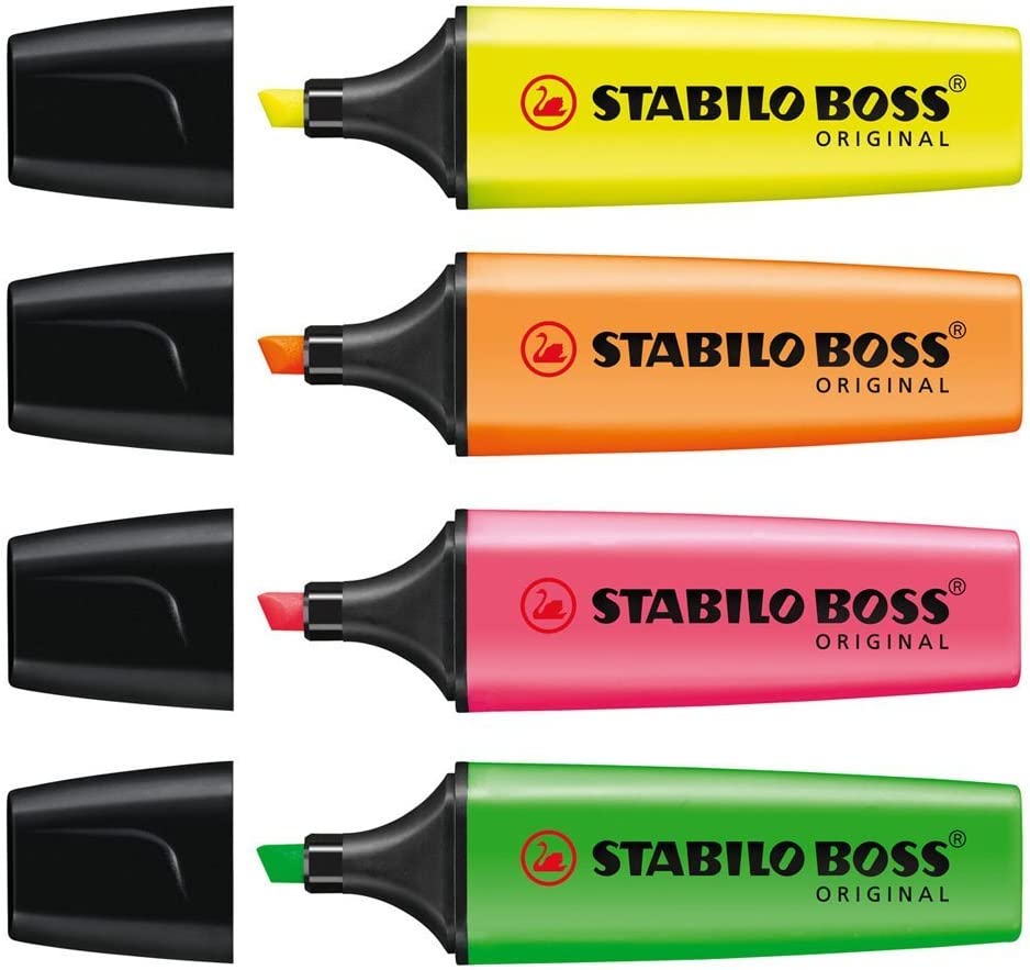 Stabilo BOSS Highlighters Wallet of 4 Assorted Bright Colours  