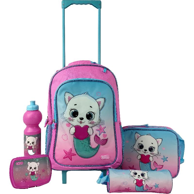 Roco Cat Mermaid 5 in 1 Value Set Trolley Bag With Accessory Color Blue & Pink  