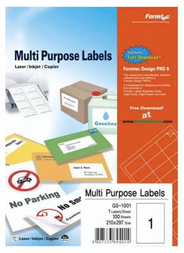 Formatec Labels A4 No.1 PK 100 Sheet