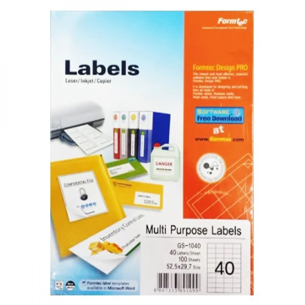 Formatec Multi Purpose Labels A4 No.40 PK 100 Sheet