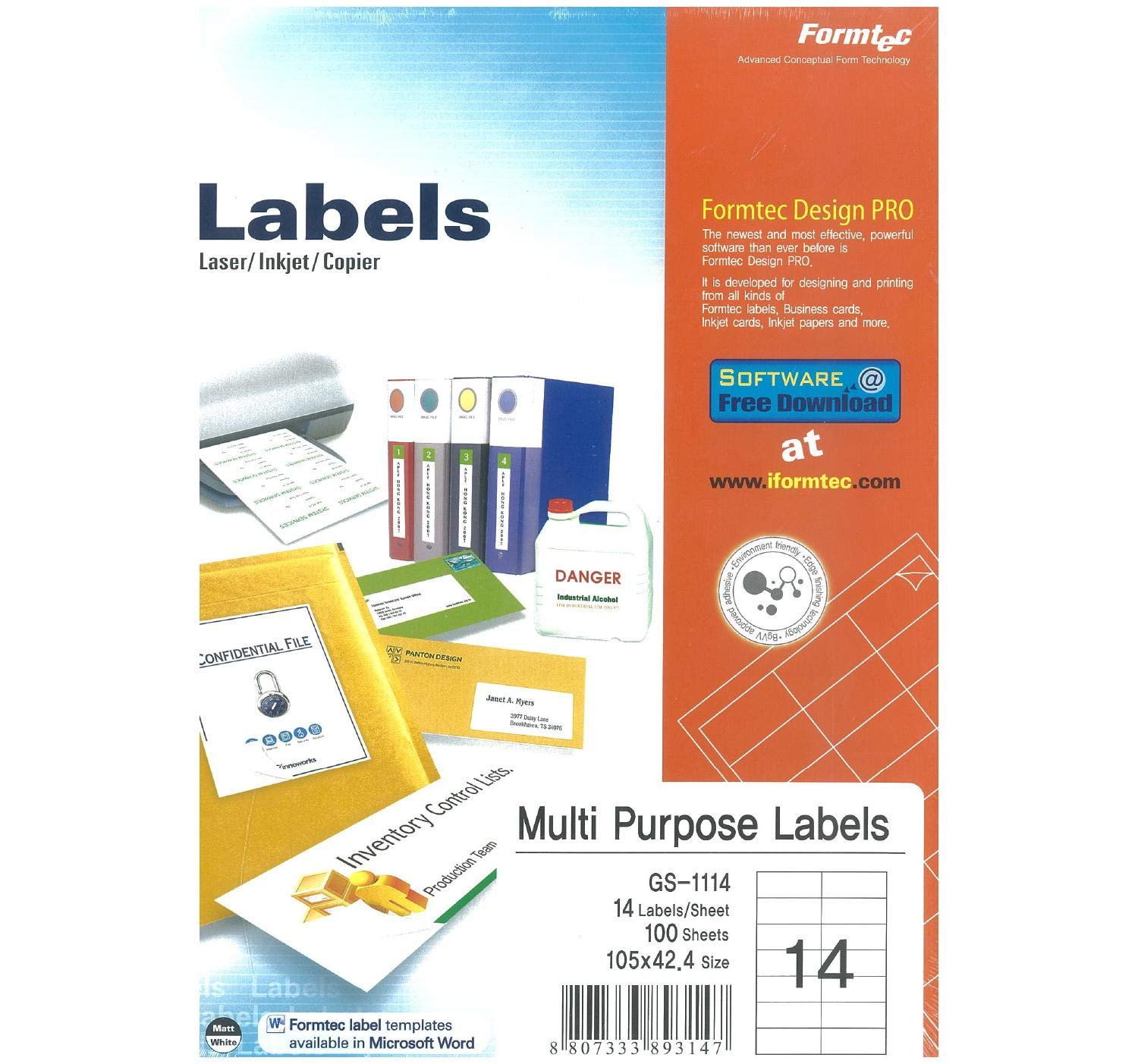Formatec Multi Purpose Labels A4 No.14 PK 100 Sheet