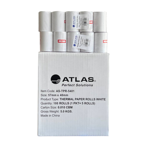 Atlas Thermal Paper Roll White 57mmx40mm Box 100 Roll